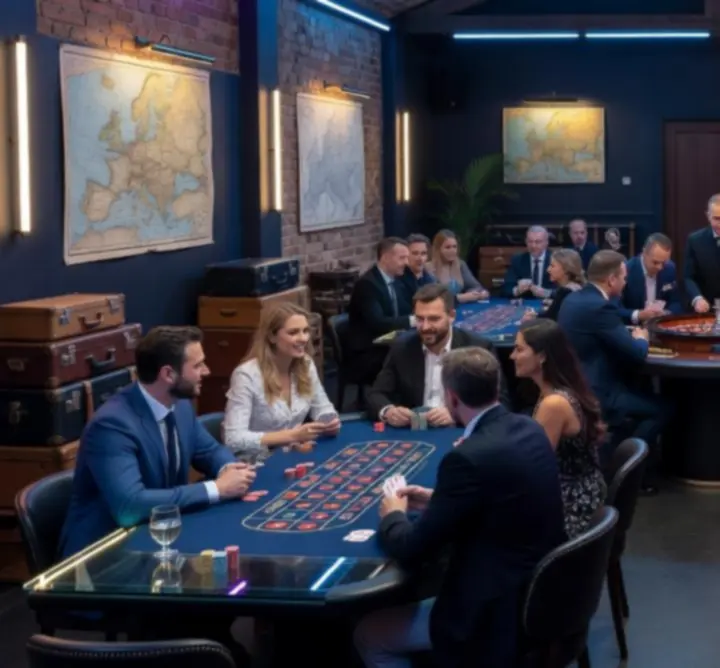 Wieczór tematyczny Travel Play Venue z mobilnymi stołami do gier